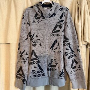 Reebok Men's Gray and Black Logo Hoodie